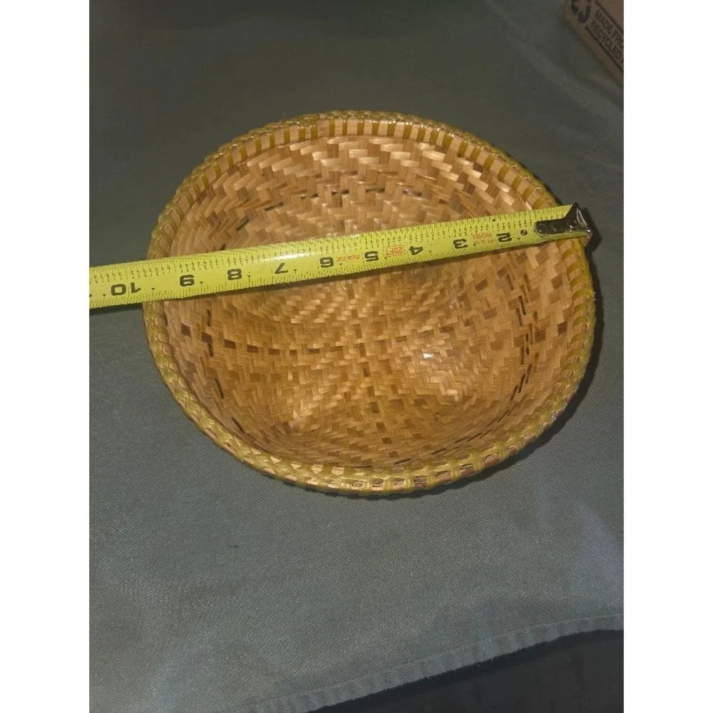 Vintage Hand Woven Bamboo Basket Round Fruit Bowl Boho Decor